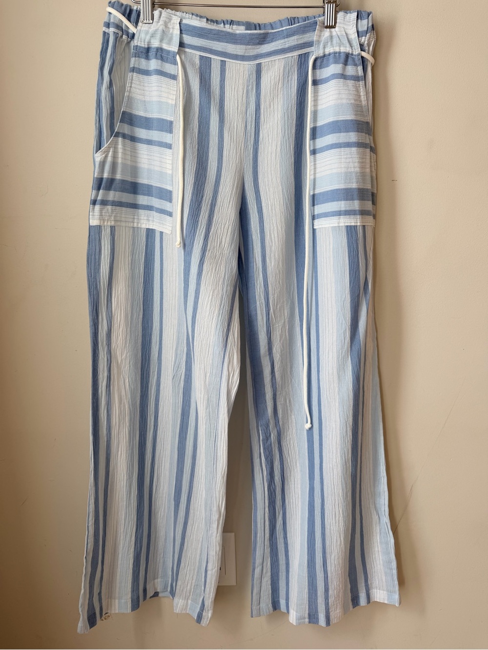 raya sun Blue & White Striped Cotton Wide-Leg Pants Resortwear Beach Vacation